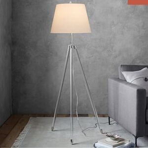 Like New Pottery Barn Acrylic and Polished Nickel Foot Tripod Lamp